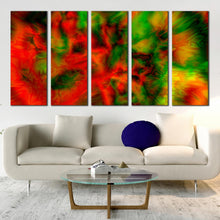 Load image into Gallery viewer, abstract smoke canvas print red green modern shape 5 piece wall art smoke close up motion background multi canvas for Your Living room
