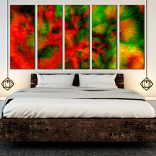 Load image into Gallery viewer, abstract smoke canvas print red green modern shape 5 piece wall art smoke close up motion background multi canvas for Bedroom
