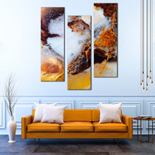 Load image into Gallery viewer, abstract  stone  wall  art  white  jewelry  multi  canvas  brown  moss  agate  3  piece  print In Living Room
