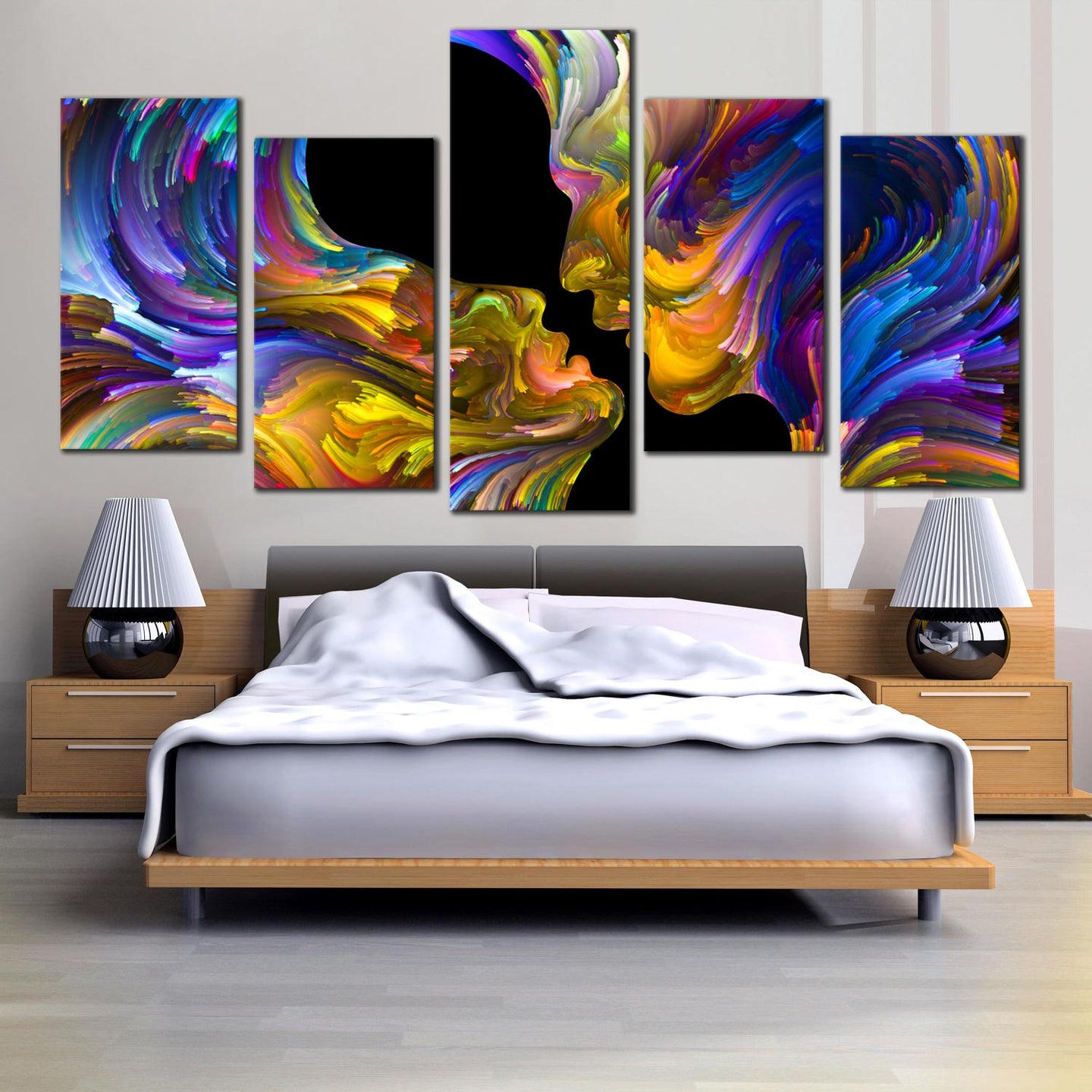 abstract swirl canvas art romantic sensual humans colorful couples kiss 5 piece living room For Bedroom