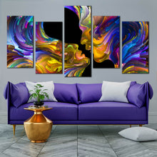 Load image into Gallery viewer, abstract swirl canvas art romantic sensual humans colorful couples kiss 5 piece In Living Room
