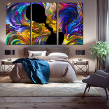 Load image into Gallery viewer,  abstract swirl canvas print colorful couples kiss 3 piece wall art romantic sensual humans triptych In Bedroom
