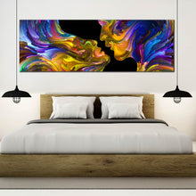 Load image into Gallery viewer, abstract  swirl  wall  art  romantic  sensual  humans  canvas  print  colorful  couples  kiss  panorama For Bedroom
