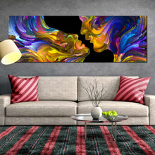 Load image into Gallery viewer, abstract  swirl  wall  art  romantic  sensual  humans  canvas  print  colorful  couples  kiss  panorama In Living Room
