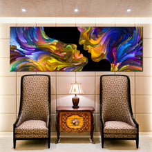 Load image into Gallery viewer, abstract  swirl  wall  art  romantic  sensual  humans  canvas  print  colorful  couples  kiss  panorama For Living Room
