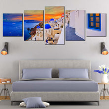 Load image into Gallery viewer, aegean beauty 5 piece canvas print of santorini island dramatic clouds and white houses canvas wall art for Bedroom
