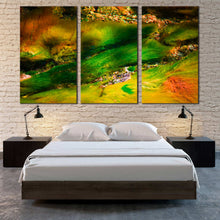 Load image into Gallery viewer, algae plants canvas print yellow green soft corals triptych underwater abstract 3 piece canvas wall art for Bedroom
