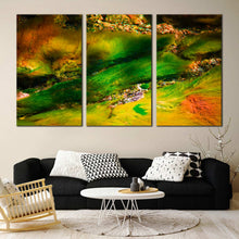 Load image into Gallery viewer, algae plants canvas print yellow green soft corals triptych underwater abstract 3 piece canvas wall art In Living room
