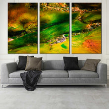 Load image into Gallery viewer, algae plants canvas print yellow green soft corals triptych underwater abstract 3 piece canvas wall art for Living Room
