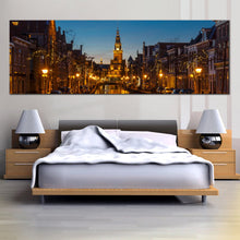 Load image into Gallery viewer, alkmaar  river  yellow  city  lights  canvas  wall  art  evening  blue  sky  1  piece  canvas  print  for  bedroom
