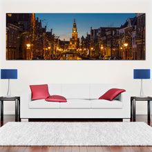 Load image into Gallery viewer, alkmaar  river  yellow  city  lights  canvas  wall  art  evening  blue  sky  1  piece  canvas  print  In living  room
