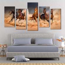 Load image into Gallery viewer, animal running canvas wall art white brown wild horse 5 piece canvas print for Bedroom
