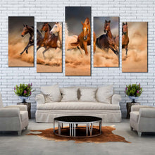 Load image into Gallery viewer, animal running canvas wall art white brown wild horse 5 piece canvas print In Living Room
