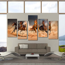 Load image into Gallery viewer, animal running canvas wall art white brown wild horse 5 piece canvas print for your Living Room
