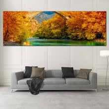 Load image into Gallery viewer, aoos  river  canvas  print  konitsa  stone  bridge  aerial  view  canvas  wall  art In Living Room
