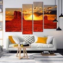 Load image into Gallery viewer, arizona s iconic monument valley canvas print red sand desert and contemporary orange sunset 4 piece wall art for your Living Room
