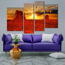 Load image into Gallery viewer, arizona s iconic monument valley canvas print red sand desert and contemporary orange sunset 4 piece wall art In Living Room
