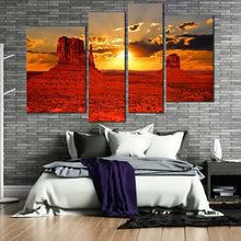 Load image into Gallery viewer, arizona s iconic monument valley canvas print red sand desert and contemporary orange sunset 4 piece wall art for your Bedoom
