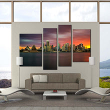 Load image into Gallery viewer, australia city dreams canvas green sydney opera house multi canvas orange sunset city 4 piece wall art In Living Room
