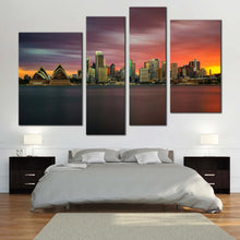 Load image into Gallery viewer, australia city dreams canvas green sydney opera house multi canvas orange sunset city 4 piece wall art for your Bedroom
