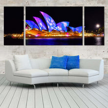 Load image into Gallery viewer, australia  dream  wall  art  blue  sydney  opera  house  canvas  print  australia  illuminated  sky  3  piece  multi  canvas  artwork  for Living Room
