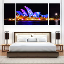 Load image into Gallery viewer, australia  dream  wall  art  blue  sydney  opera  house  canvas  print  australia  illuminated  sky  3  piece  multi  canvas  artwork  for  bedroom
