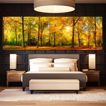 Load image into Gallery viewer, autumn  serenity  canvas  yellow  sunlit  forest  with  orange  fields  canvas  scenic  in  a  single  panel  wall  art  for  bedroom For Bedroom
