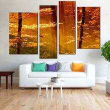 Load image into Gallery viewer, autumnal woods canvas print orange tones painting a captivating autumn forest scene canvas wall art In Living Room
