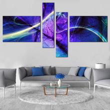 Load image into Gallery viewer, beautiful abstract wall art contemporary blue purple fractal 4 piece multi canvas yellow green light streak canvas print for Living Room
