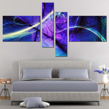 Load image into Gallery viewer, beautiful abstract wall art contemporary blue purple fractal 4 piece multi canvas yellow green light streak canvas print for Bedroom
