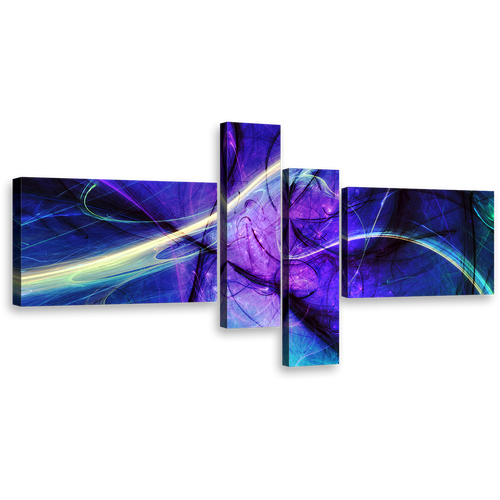 beautiful abstract wall art contemporary blue purple fractal 4 piece multi canvas yellow green light streak canvas print