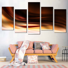 Load image into Gallery viewer, beautiful abstract wall art contemporary brown abstract canvas set yellow modern abstract waves 5 piece canvas print In Living Room
