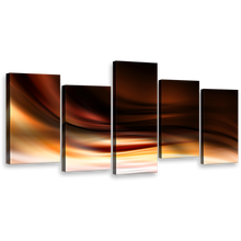 Load image into Gallery viewer, beautiful abstract wall art contemporary brown abstract canvas set yellow modern abstract waves 5 piece canvas print 
