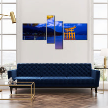 Load image into Gallery viewer, beautiful blue city wall art itsukushima shrine evening canvas print mountain ocean beauty 4 piece multi canvas for Living room
