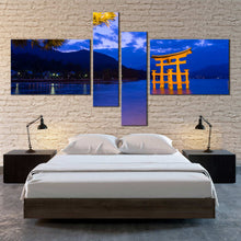 Load image into Gallery viewer, beautiful blue city wall art itsukushima shrine evening canvas print mountain ocean beauty 4 piece multi canvas for your bedroom
