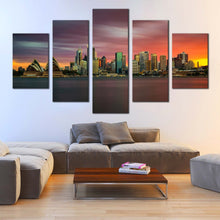 Load image into Gallery viewer, beautiful sydney wall art orange sunset city 5 piece canvas australia green opera house canvas print for your Living Room
