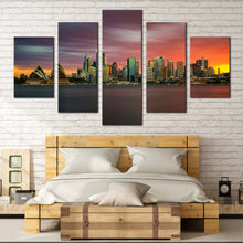 Load image into Gallery viewer, beautiful sydney wall art orange sunset city skyline 5 piece canvas australia green opera house canvas print for Bedroom
