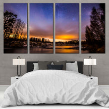 Load image into Gallery viewer, beautiful trees canvas print orange sunset river lake 4 piece canvas wall art for your Bedroom
