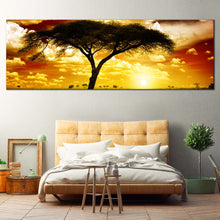 Load image into Gallery viewer, beautiful  yellow  sunset  alone  tree  canvas  print  african  brown  sky  alone  tree  panoramic  canvas  wall  art  for  bedroom
