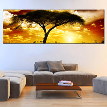 Load image into Gallery viewer, beautiful  yellow  sunset  alone  tree  canvas  print  african  brown  sky  alone  tree  panoramic  canvas  wall  art  for  Living Room
