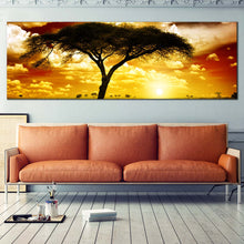 Load image into Gallery viewer, beautiful  yellow  sunset  alone  tree  canvas  print  african  brown  sky  alone  tree  panoramic  canvas  wall  art In Living Room
