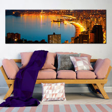 Load image into Gallery viewer, benidorm  beach  canvas  print  yellow  coastline  night  city  beach  panorama  amazing  blue  night  city  beach  wall  art  for Living Room
