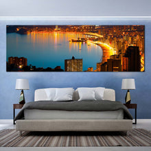 Load image into Gallery viewer, benidorm  beach  canvas  print  yellow  coastline  night  city  beach  panorama  amazing  blue  night  city  beach  wall  art  for bedroom
