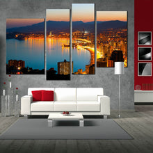 Load image into Gallery viewer, benidorm city canvas print beautiful yellow coastline amazing blue night city beach 4 piece multi wall art for your Living Room
