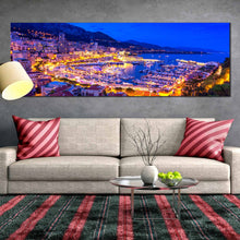 Load image into Gallery viewer, blue  monte  carlo  and  harbor  panoramic  canvas  wall  art  yellow  mediterranean  europe  canvas  print  for Living Room
