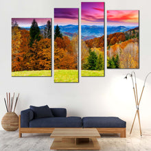 Load image into Gallery viewer, blue mountains landscape canvas print green orange trees 4 piece canvas wall art for Living Room
