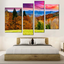 Load image into Gallery viewer, blue mountains landscape canvas print green orange trees 4 piece canvas wall art for your Bedroom
