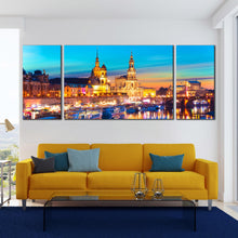 Load image into Gallery viewer, blue  sky  elbe  river  tripthy  canvas  print  gold  dawn  saxony  skyline  canvas  wall  art  for Living Room
