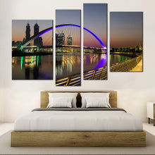 Load image into Gallery viewer, blue tolerance bridge water reflection canvas print dubai bridge canvas print in a 4 piece canvas wall art for your 
