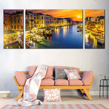 Load image into Gallery viewer, boats  canal  canvas  print  blue  venice  river  3  piece  elegance  canvas  wall  art  In Living Room
